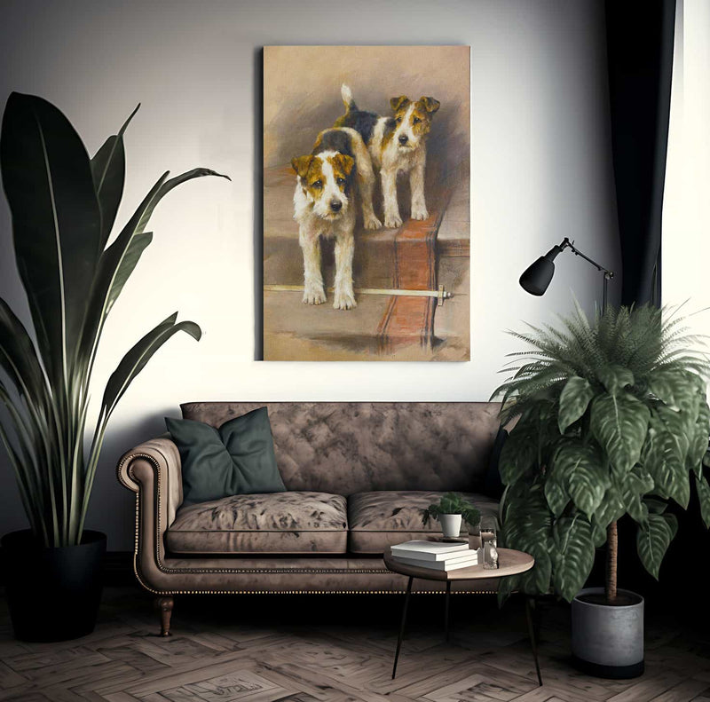 Terriers On A Staircase By Arthur Wardle Fine Art Print
