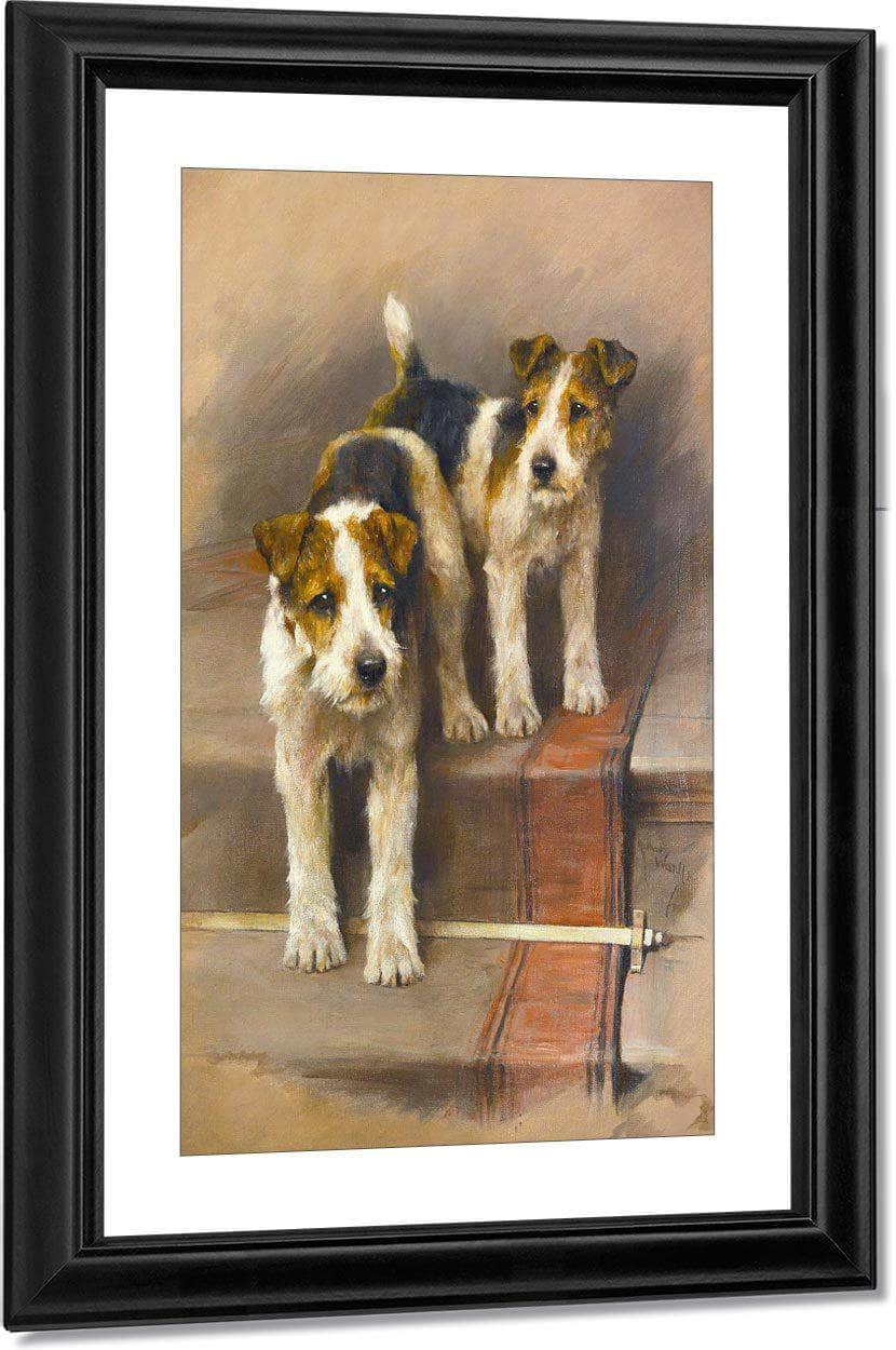 Terriers On A Staircase By Arthur Wardle Fine Art Print