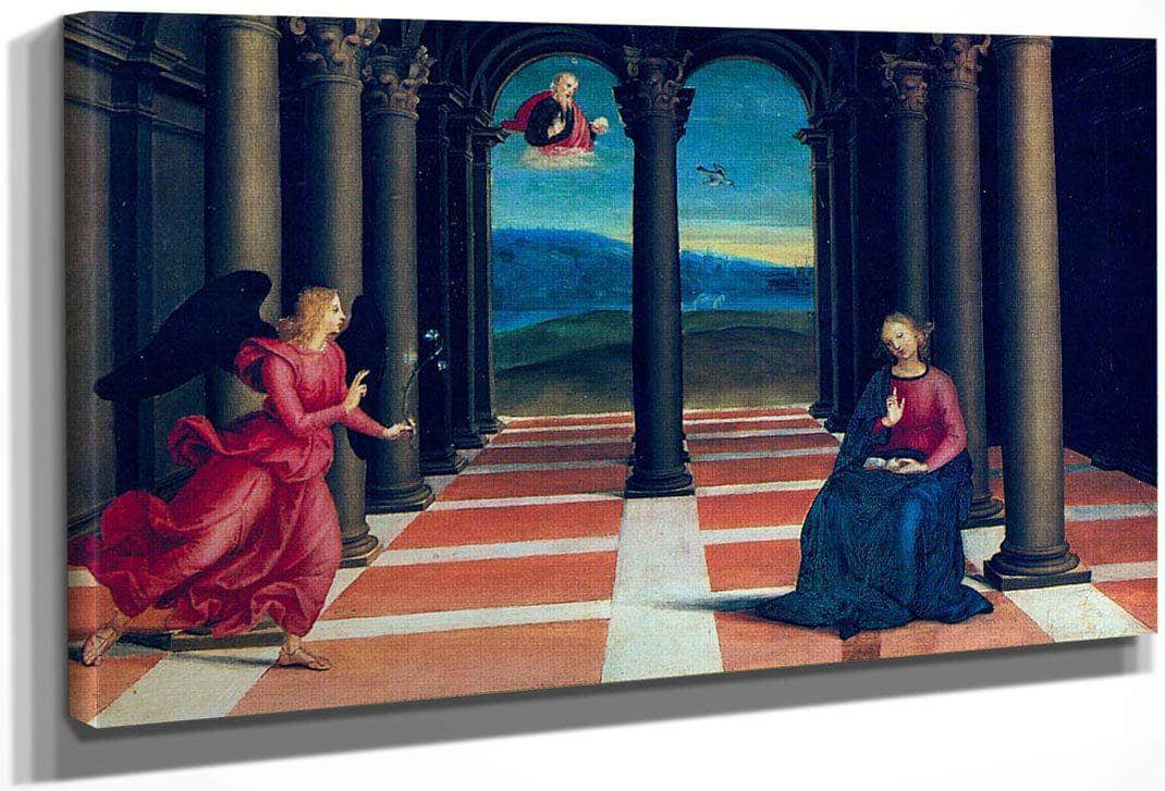 The Annunciation (From Thepredella Of The Coronation Of The Virgin) By Raphael Fine Art Print