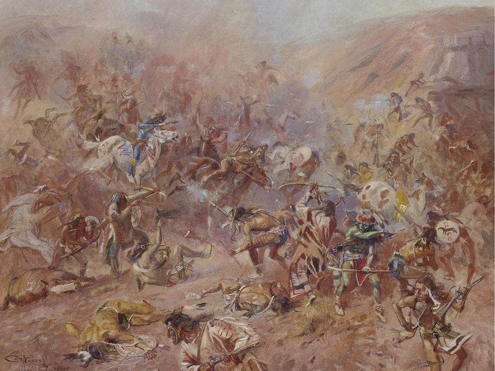 The Battle At Belly River By Charles Marion Russell Fine Art Print