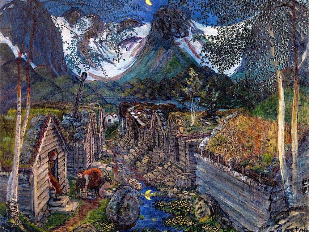 The Befring Mountain Farms By Nicolai Astrup Fine Art Print
