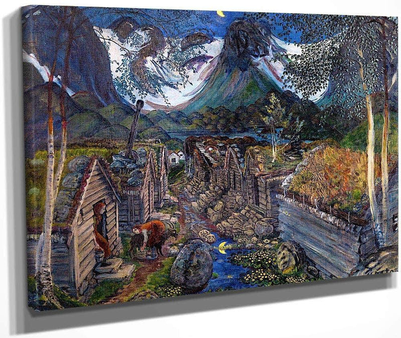 The Befring Mountain Farms By Nicolai Astrup Fine Art Print