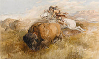 The Chase (Indian On A White Horse Shooting A Buffalo) By Charles Marion Russell Fine Art Print