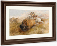 The Chase (Indian On A White Horse Shooting A Buffalo) By Charles Marion Russell Fine Art Print