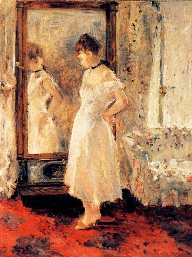 The Cheval Glass 1876 Oil On Canvas 65X54Cm Private Collection By Berthe Morisot Fine Art Print
