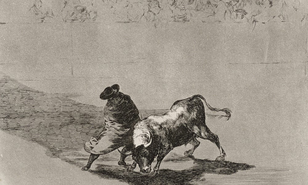 The Clever 'Student Of Falces' Infuriates The Bull By Moving About Wrapped In His Cloak Plate 14 From La Tauromaquia (The Art Of Bullfighting) By Francisco De Goya Fine Art Print