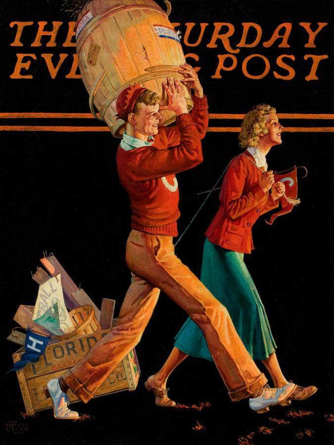 The College Sweethearts Saturday Evening Post Cover November 14 1936 By Monte Crews Fine Art Print