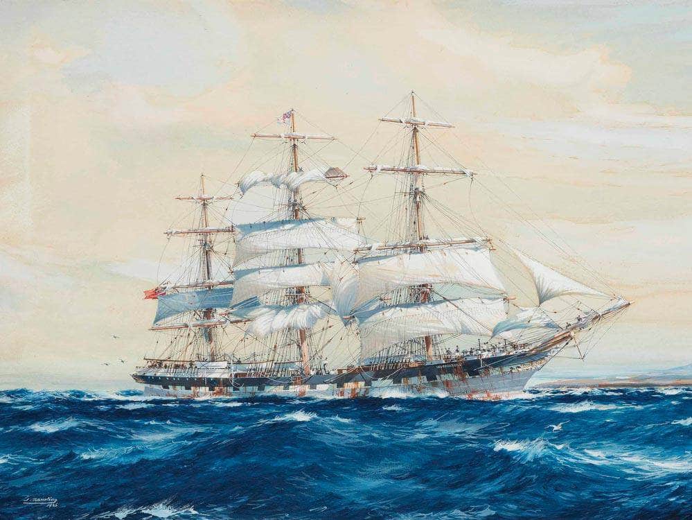 The Emigrant Ship Off Invercargill By Jack Spurling Fine Art Print