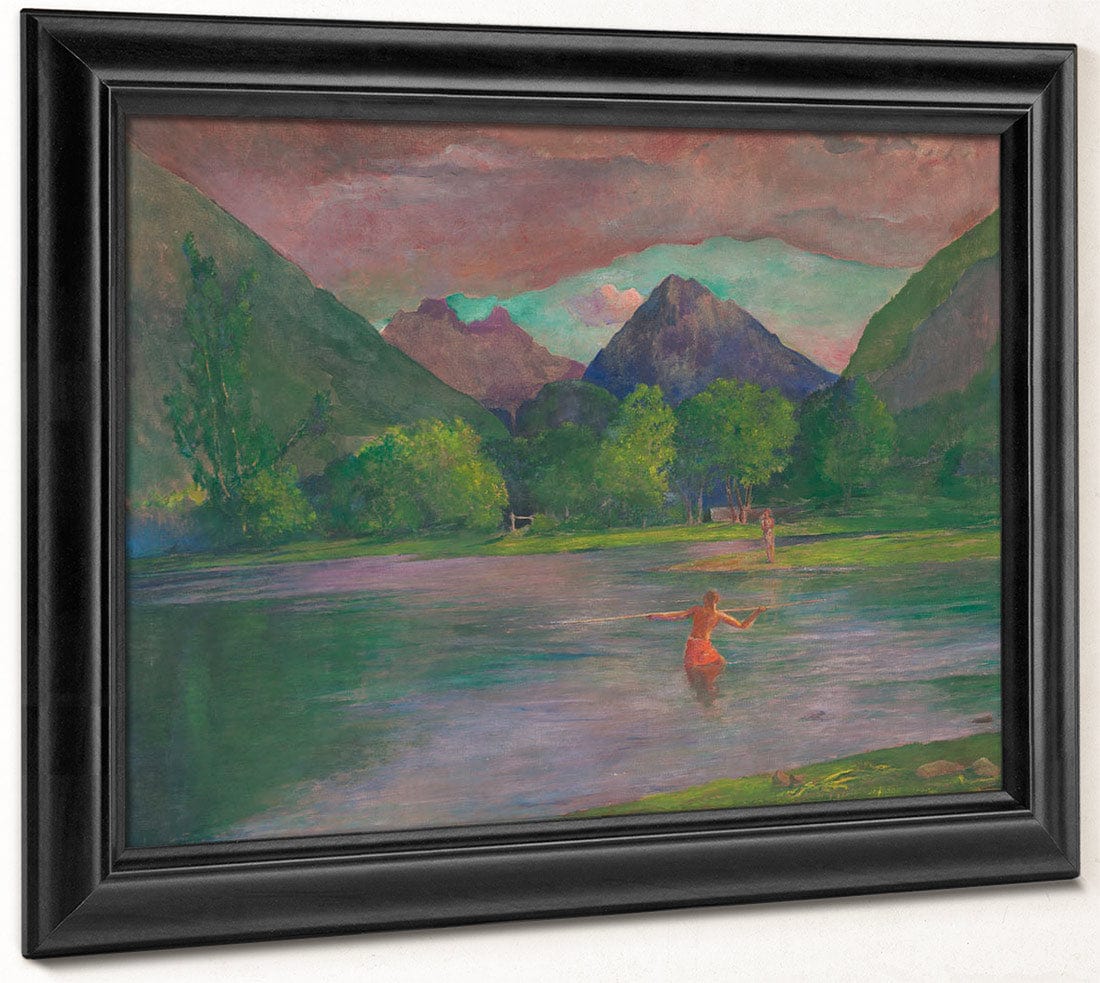 The Entrance To The Tautira River Tahiti Fisherman Spearing A Fish By John La Farge Fine Art Print