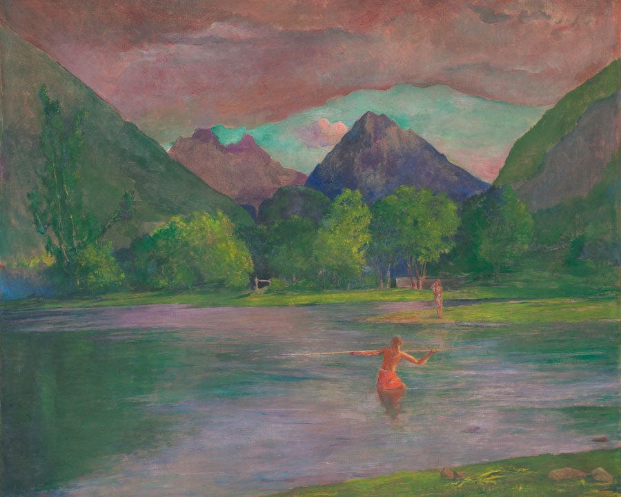 The Entrance To The Tautira River Tahiti Fisherman Spearing A Fish By John La Farge Fine Art Print