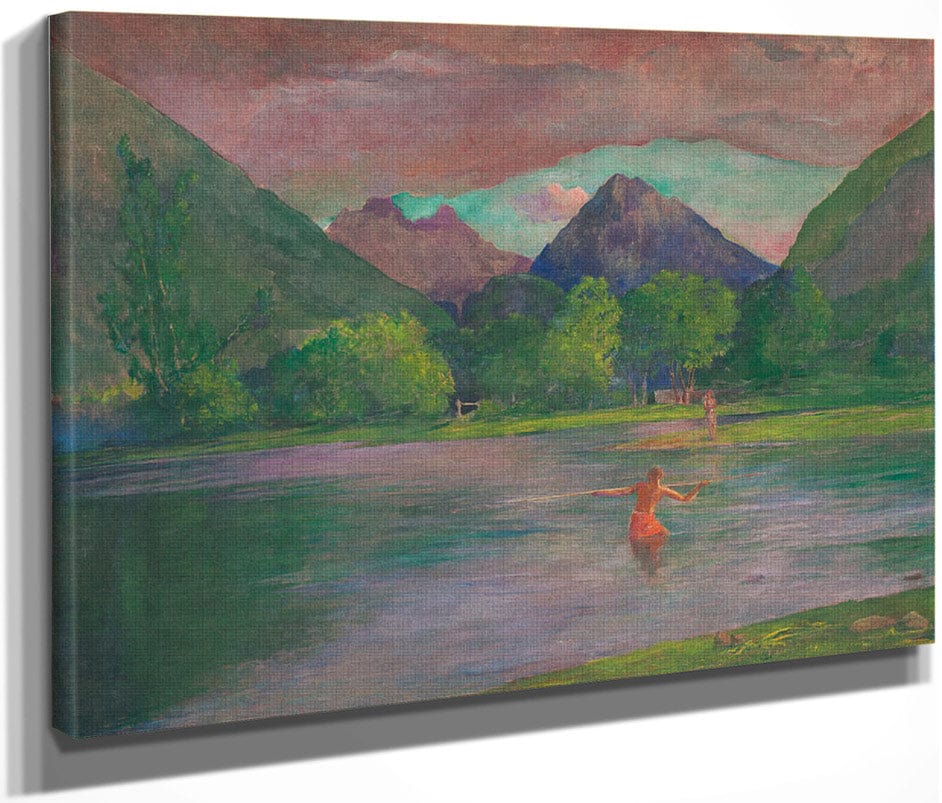 The Entrance To The Tautira River Tahiti Fisherman Spearing A Fish By John La Farge Fine Art Print