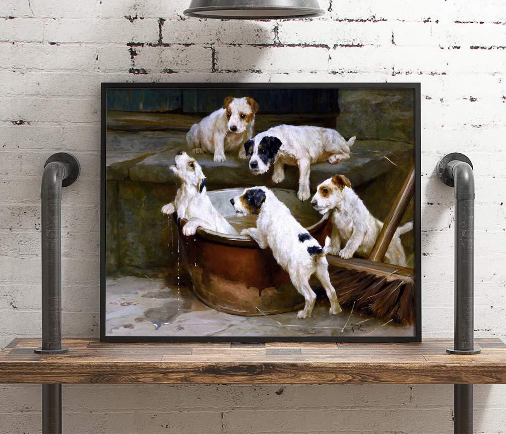 The First Bath Wire Fox Terrier Puppies Painting Arthur Wardle Canvas Art Fine Art Print