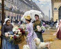 The Flower Market Rue De Rivoli Painting Louis De Schryver Canvas Art Fine Art Print
