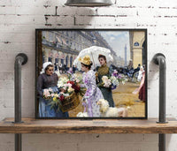 The Flower Market Rue De Rivoli Painting Louis De Schryver Canvas Art Fine Art Print