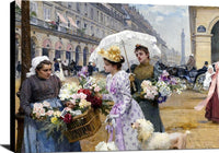 The Flower Market Rue De Rivoli Painting Louis De Schryver Canvas Art Fine Art Print