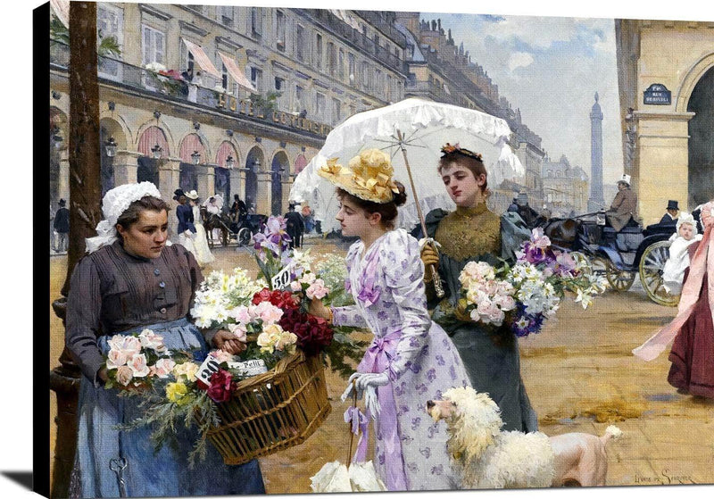 The Flower Market Rue De Rivoli Painting Louis De Schryver Canvas Art Fine Art Print