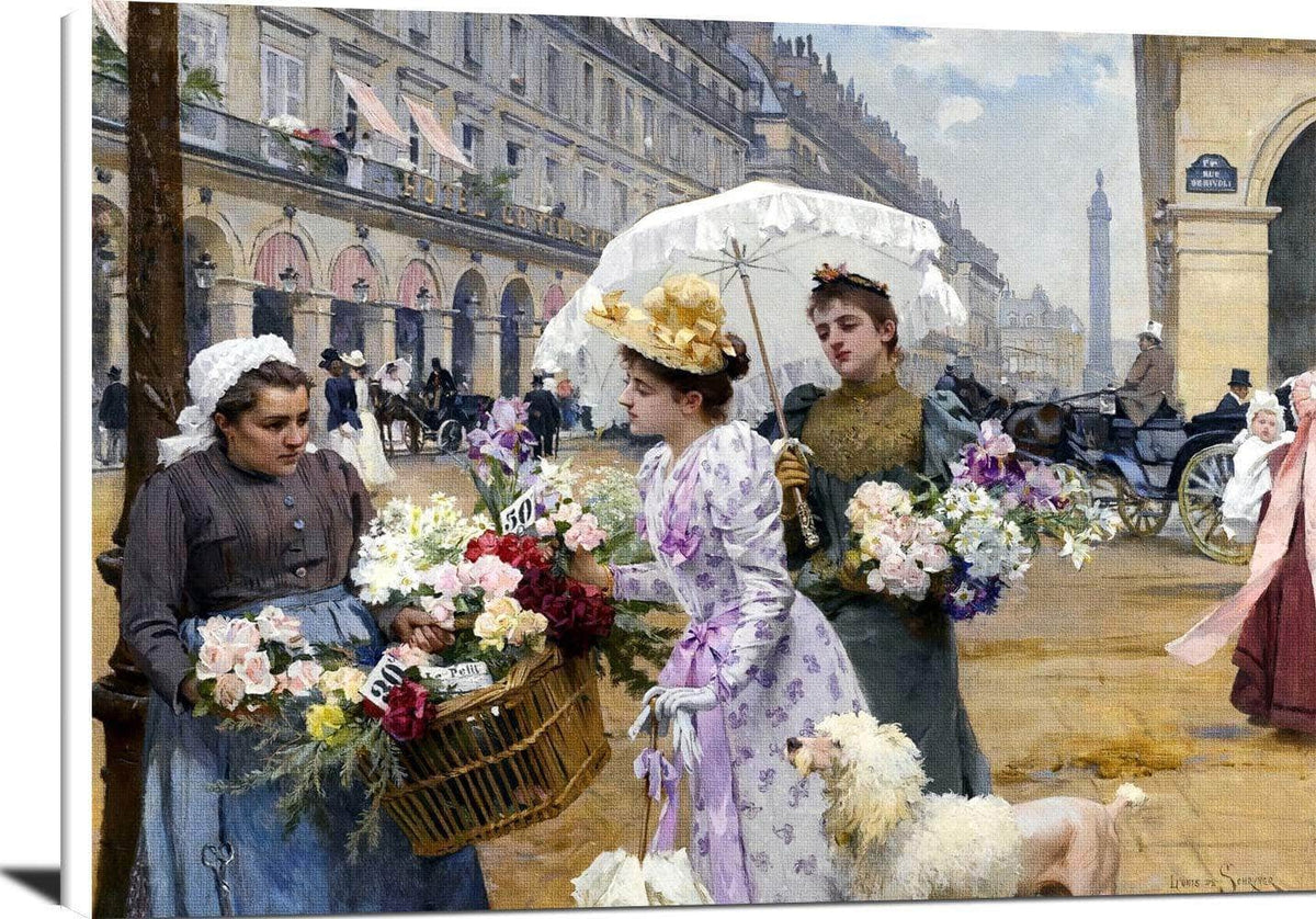 The Flower Market Rue De Rivoli Painting Louis De Schryver Canvas Art Fine Art Print