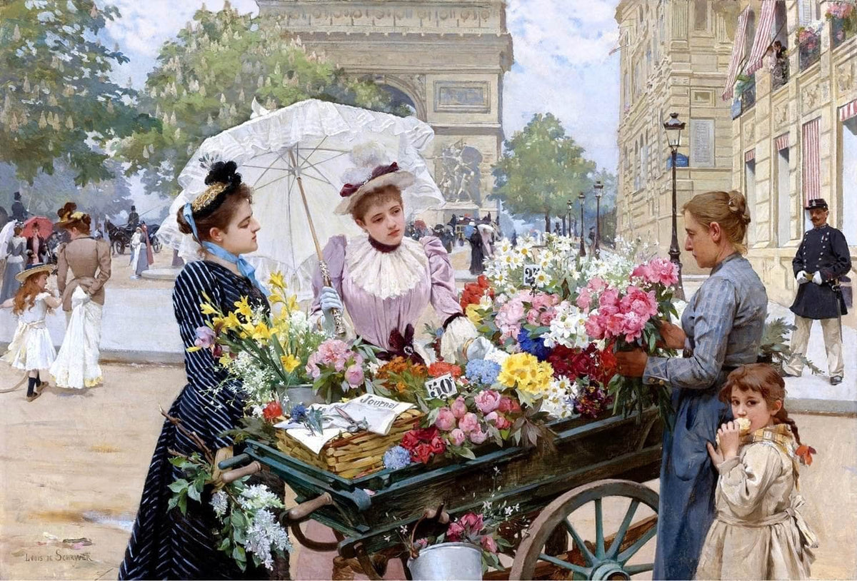 The Flower Seller Champs Elysees Painting Louis Marie De Schryver Canvas Art Fine Art Print