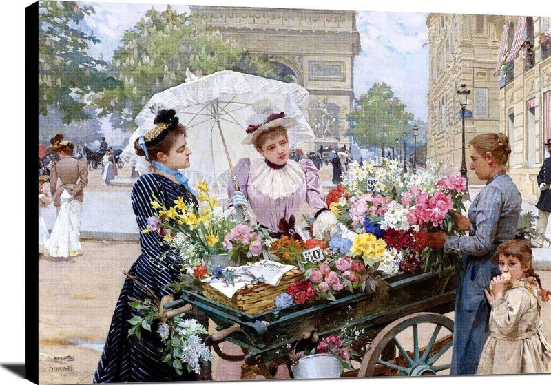 The Flower Seller Champs Elysees Painting Louis Marie De Schryver Canvas Art Fine Art Print