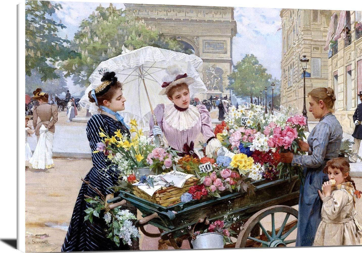 The Flower Seller Champs Elysees Painting Louis Marie De Schryver Canvas Art Fine Art Print