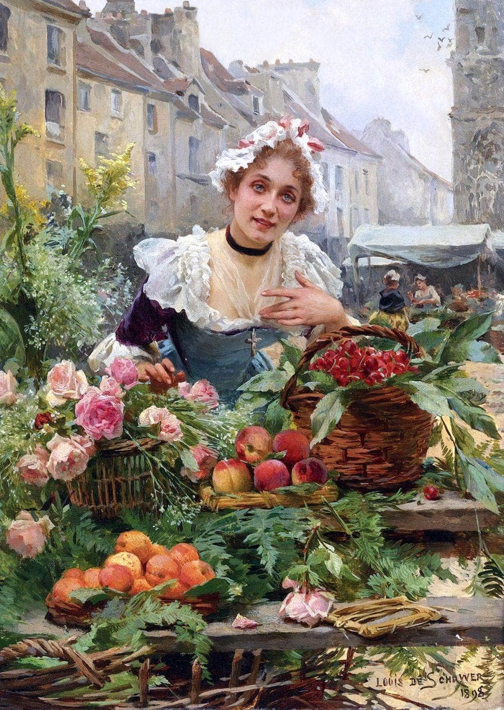 The Flower Seller Painting Louis Marie De Schryver Canvas Art Fine Art Print
