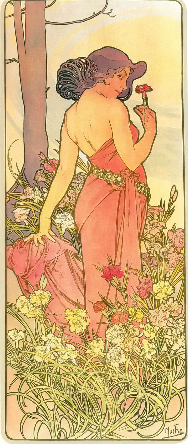 The Flowers Carnation by Alphonse Mucha Fine Art Print. Fine Art Print