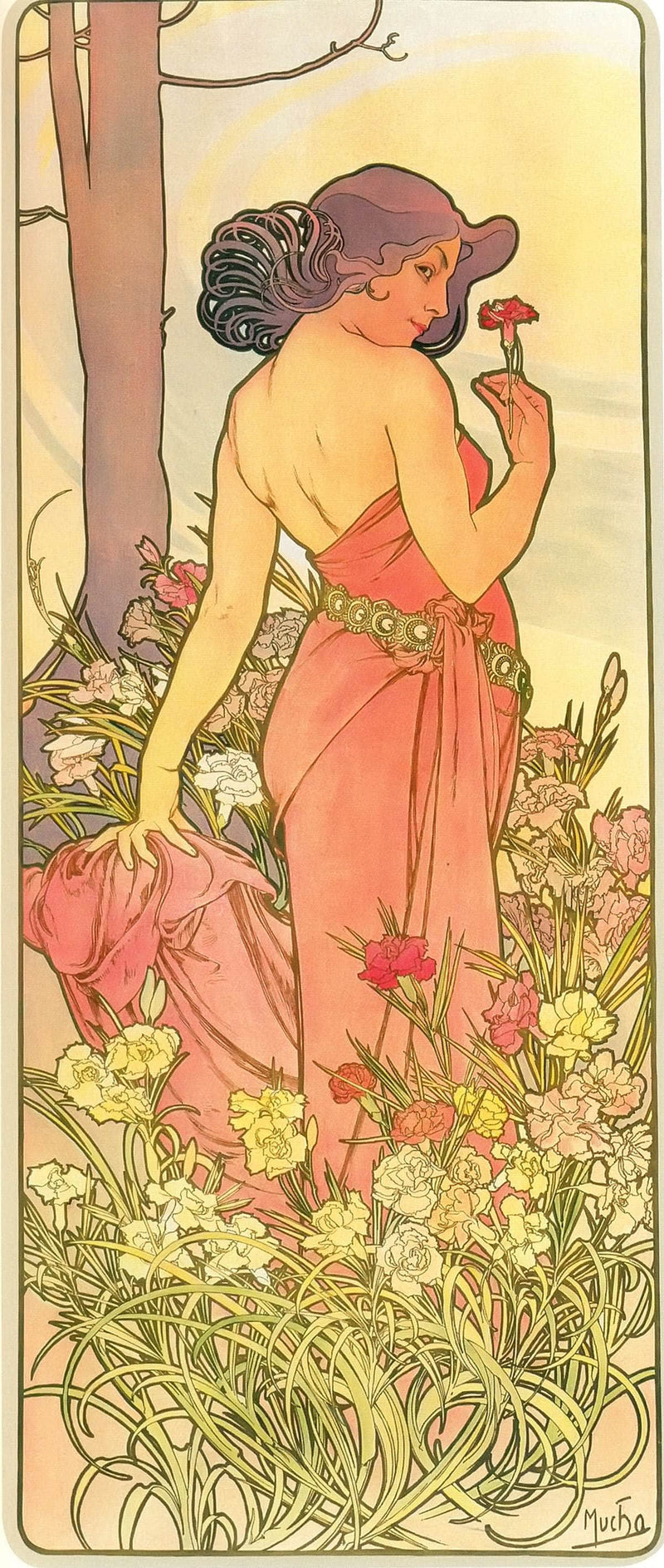 The Flowers Carnation by Alphonse Mucha Fine Art Print. Fine Art Print