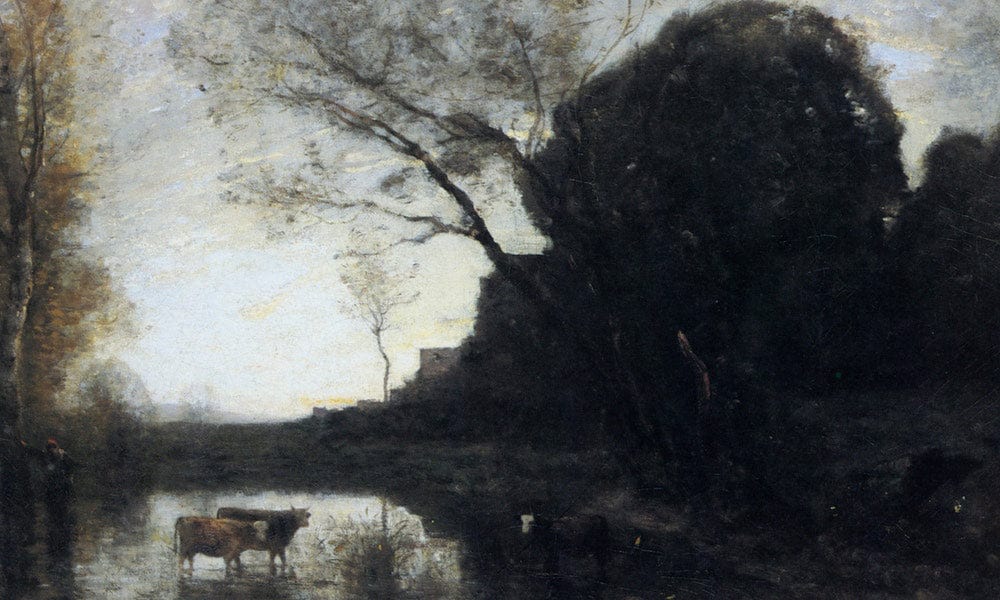 The Ford Under The Bended Tree 66X94Cm Private Collection By Jean Baptiste Camille Corot Fine Art Print