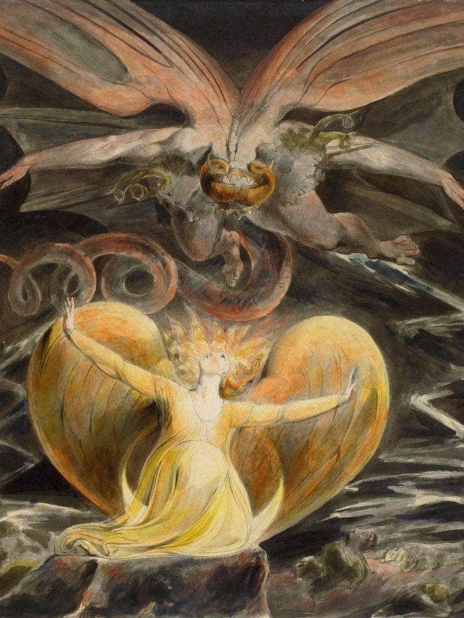 The Great Red Dragon And The Woman Clothed In Sun By William Blake Fine Art Print