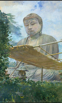 The Great Statue Of Amida Buddha At Kamakura Known As The Daibutsu From The Priests Garden By John La Farge Fine Art Print