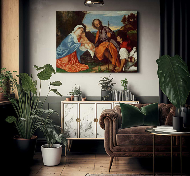 The Holy Family And A Shepherd By Titian Fine Art Print