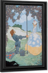 The Knight And His Maid Frontispiece For A Garland Of Roses By Rene Bull Fine Art Print