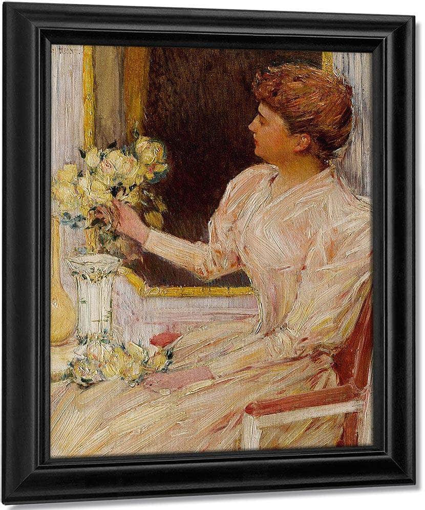 The Lady With Yellow Roses By Childe Hassam Fine Art Print