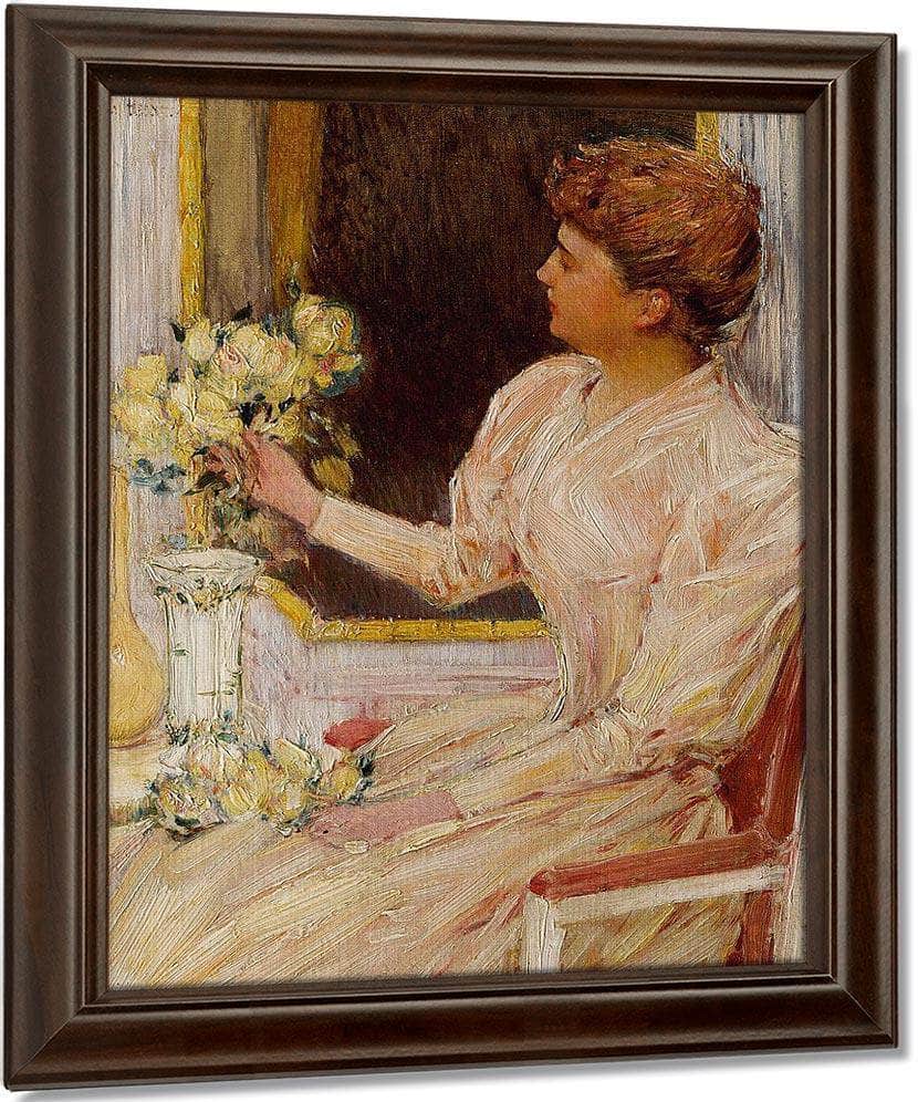 The Lady With Yellow Roses By Childe Hassam Fine Art Print