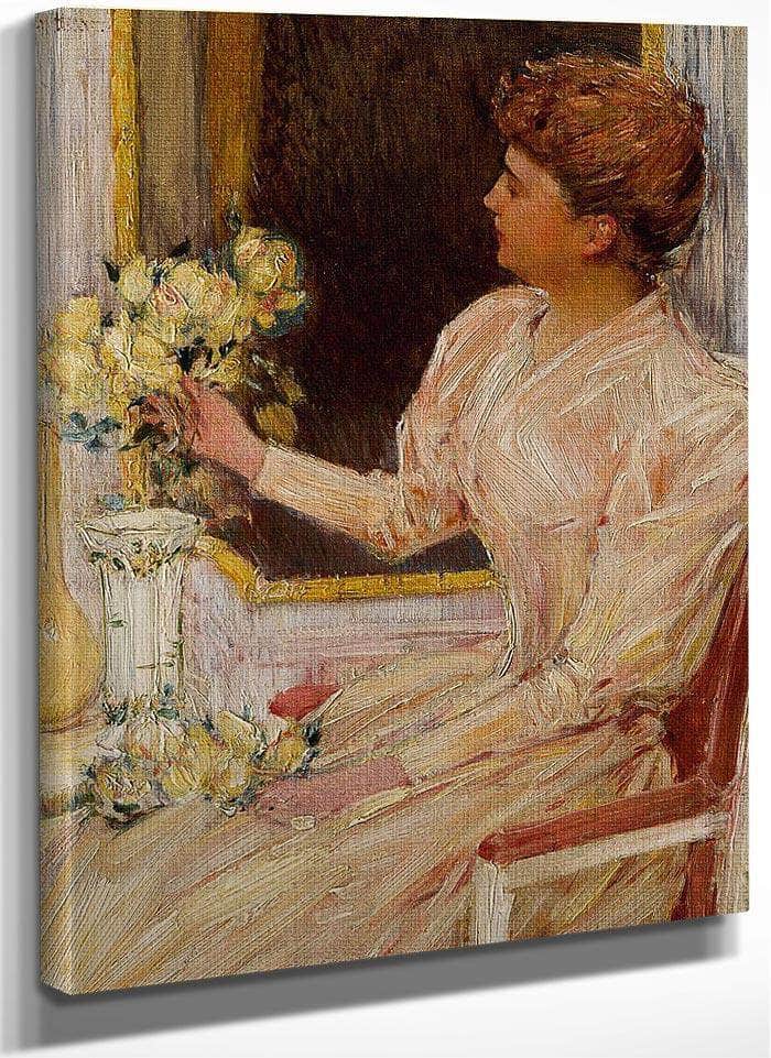 The Lady With Yellow Roses By Childe Hassam Fine Art Print