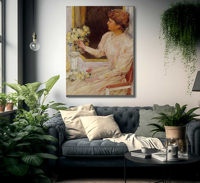 The Lady With Yellow Roses By Childe Hassam Fine Art Print