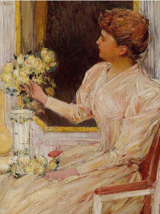 The Lady With Yellow Roses By Childe Hassam Fine Art Print