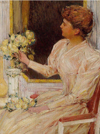 The Lady With Yellow Roses By Childe Hassam Fine Art Print