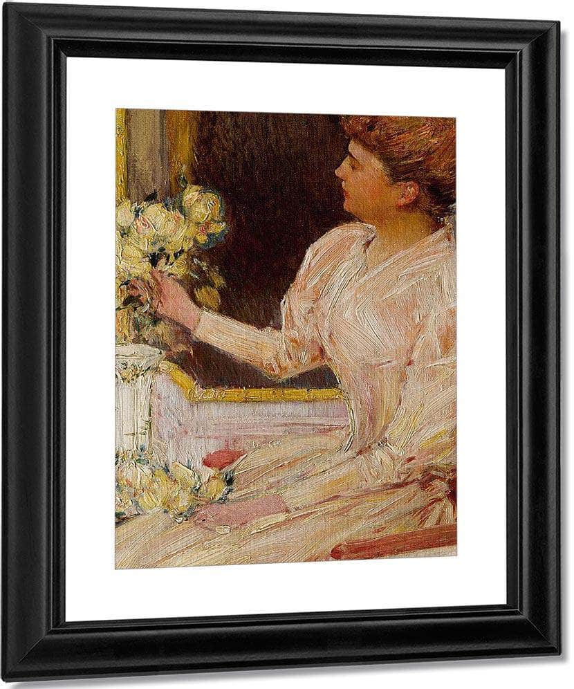 The Lady With Yellow Roses By Childe Hassam Fine Art Print