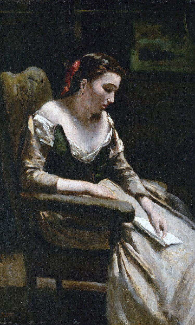 The Letter By Jean Baptiste Camille Corot Fine Art Print