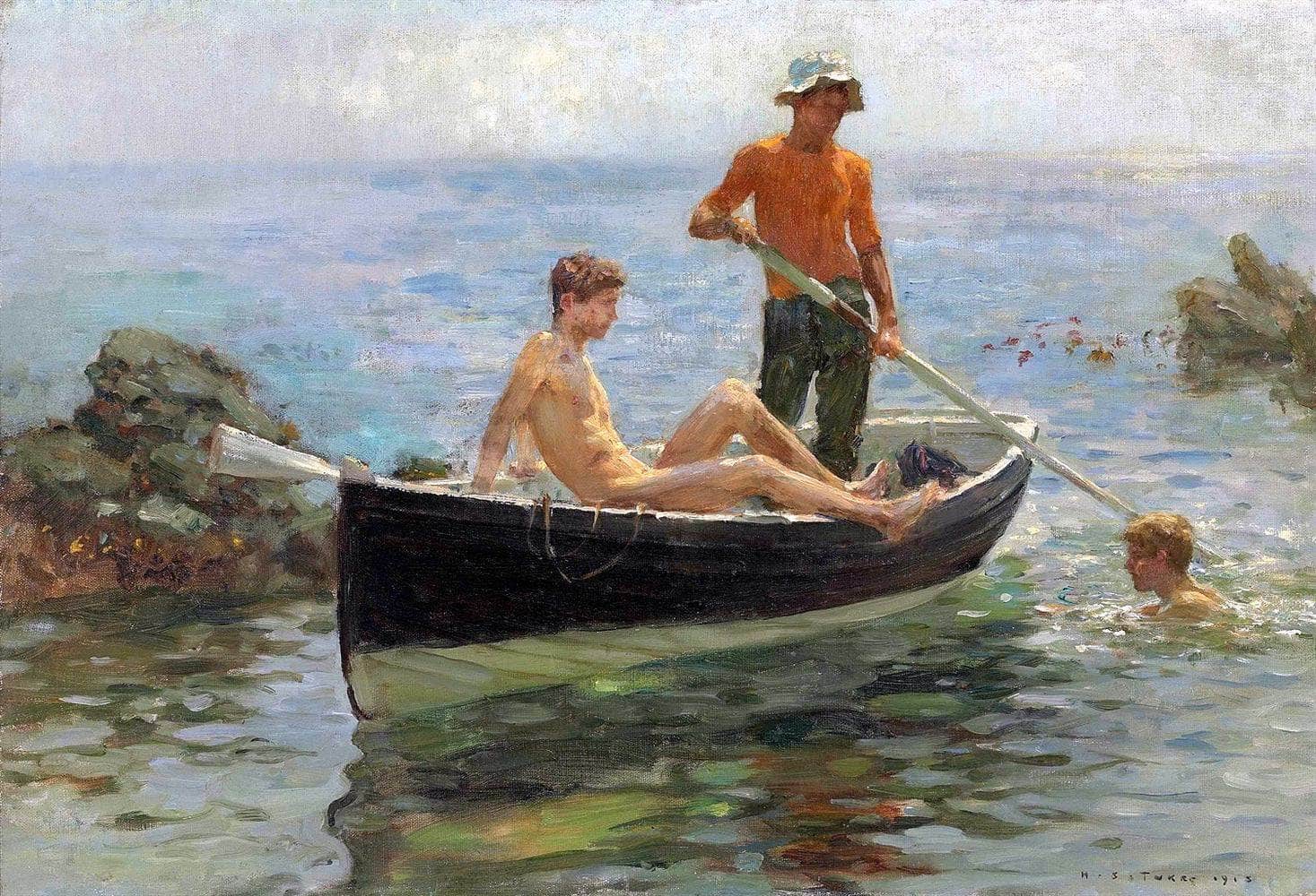 The Orange Jersey Painting Henry Scott Tuke Canvas Art Fine Art Print