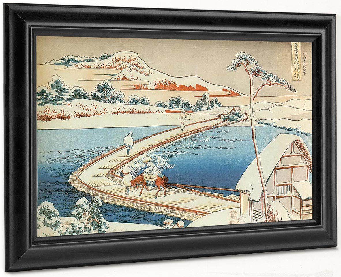 The Pontoon Bridge At Sano In Kozuke Province In Winter By Hokusai Fine Art Print