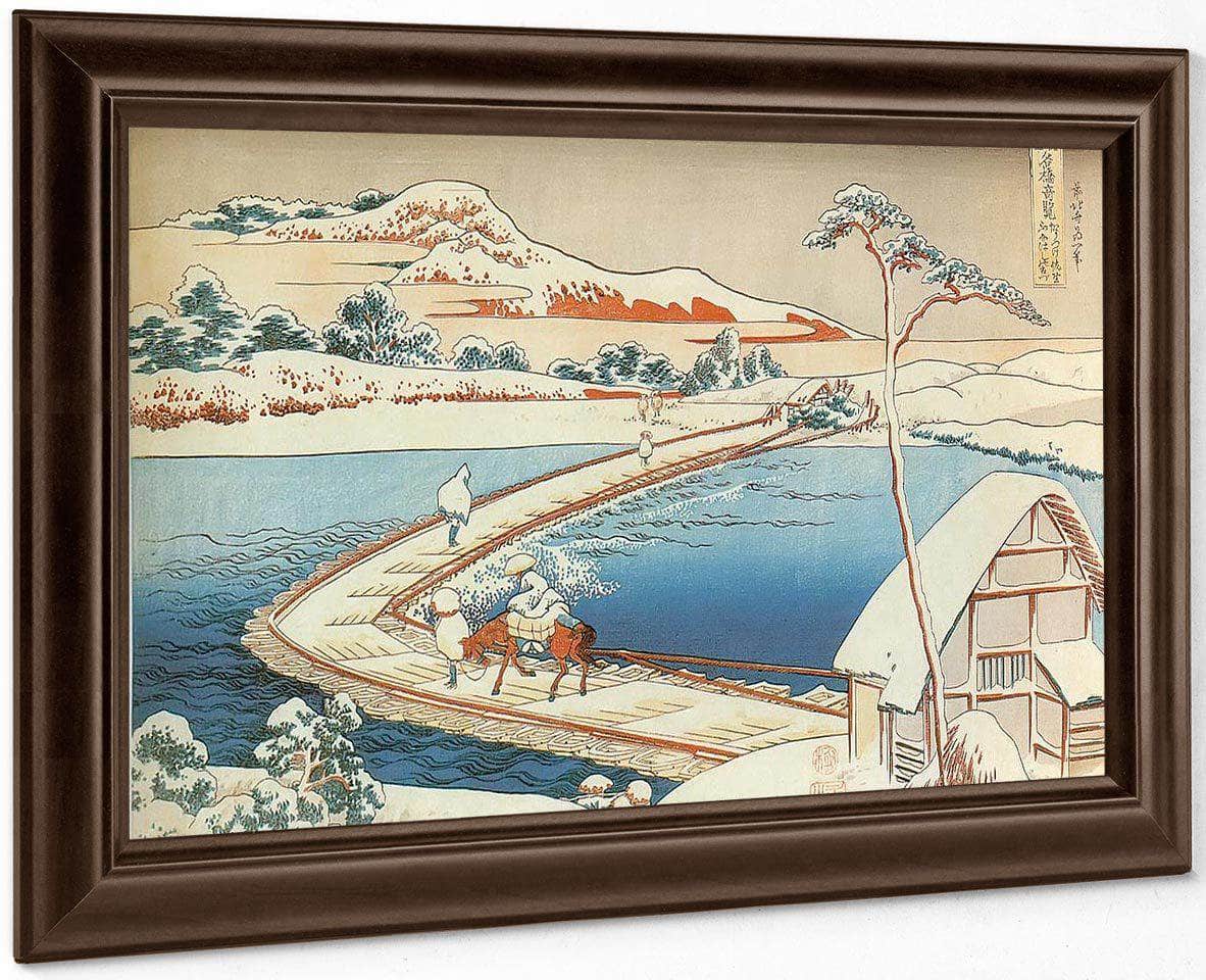 The Pontoon Bridge At Sano In Kozuke Province In Winter By Hokusai Fine Art Print