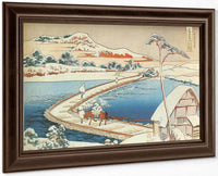 The Pontoon Bridge At Sano In Kozuke Province In Winter By Hokusai Fine Art Print