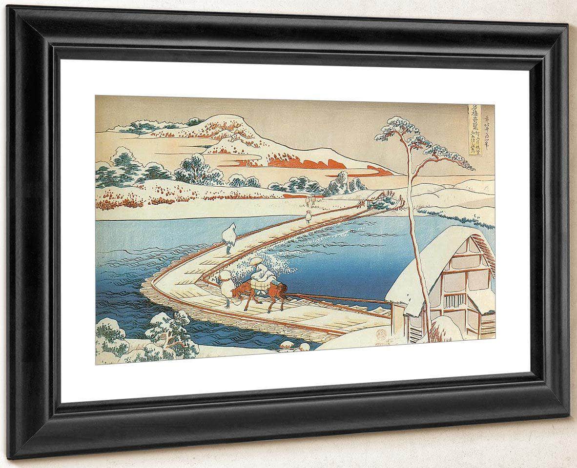 The Pontoon Bridge At Sano In Kozuke Province In Winter By Hokusai Fine Art Print