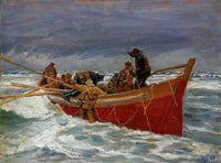 The Red Rescue Boat On It's Way Out Painting Michael Ancher Canvas Art Fine Art Print