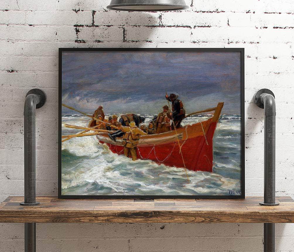The Red Rescue Boat On It's Way Out Painting Michael Ancher Canvas Art Fine Art Print