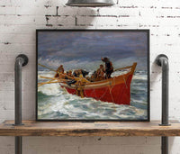The Red Rescue Boat On It's Way Out Painting Michael Ancher Canvas Art Fine Art Print