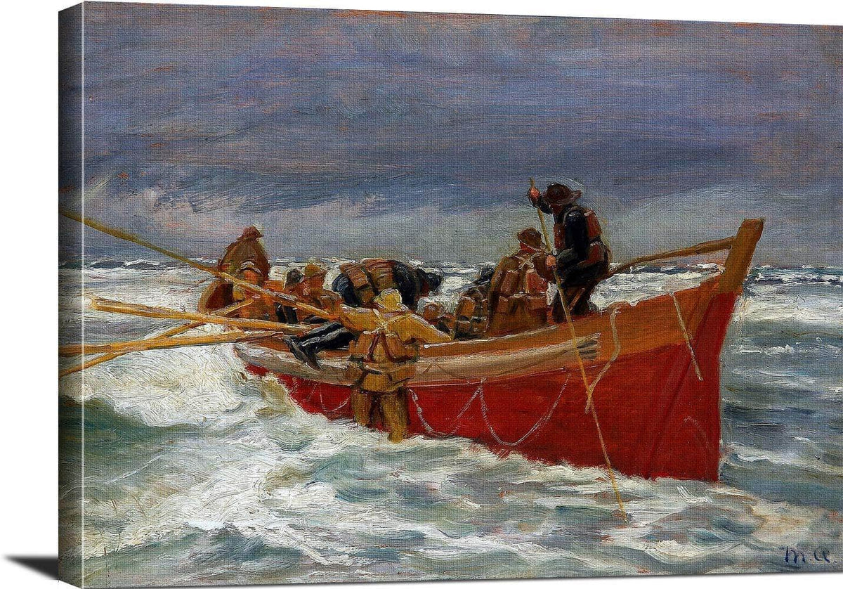 The Red Rescue Boat On It's Way Out Painting Michael Ancher Canvas Art Fine Art Print