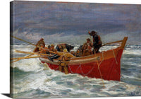The Red Rescue Boat On It's Way Out Painting Michael Ancher Canvas Art Fine Art Print
